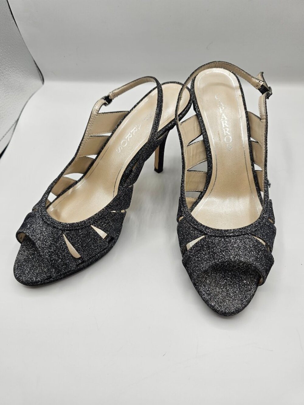 EUC Caparros Glitter Slingback Heels | Open Toe | Dark Shimmer | Size 9